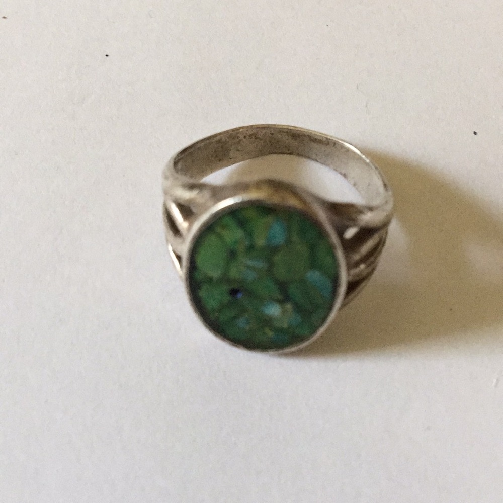 Vintage sterling inlay green turquoise ring
